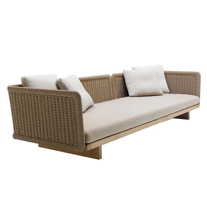 Solid Wood Frame Outdoor Woven Tape 3 Seater Sofa