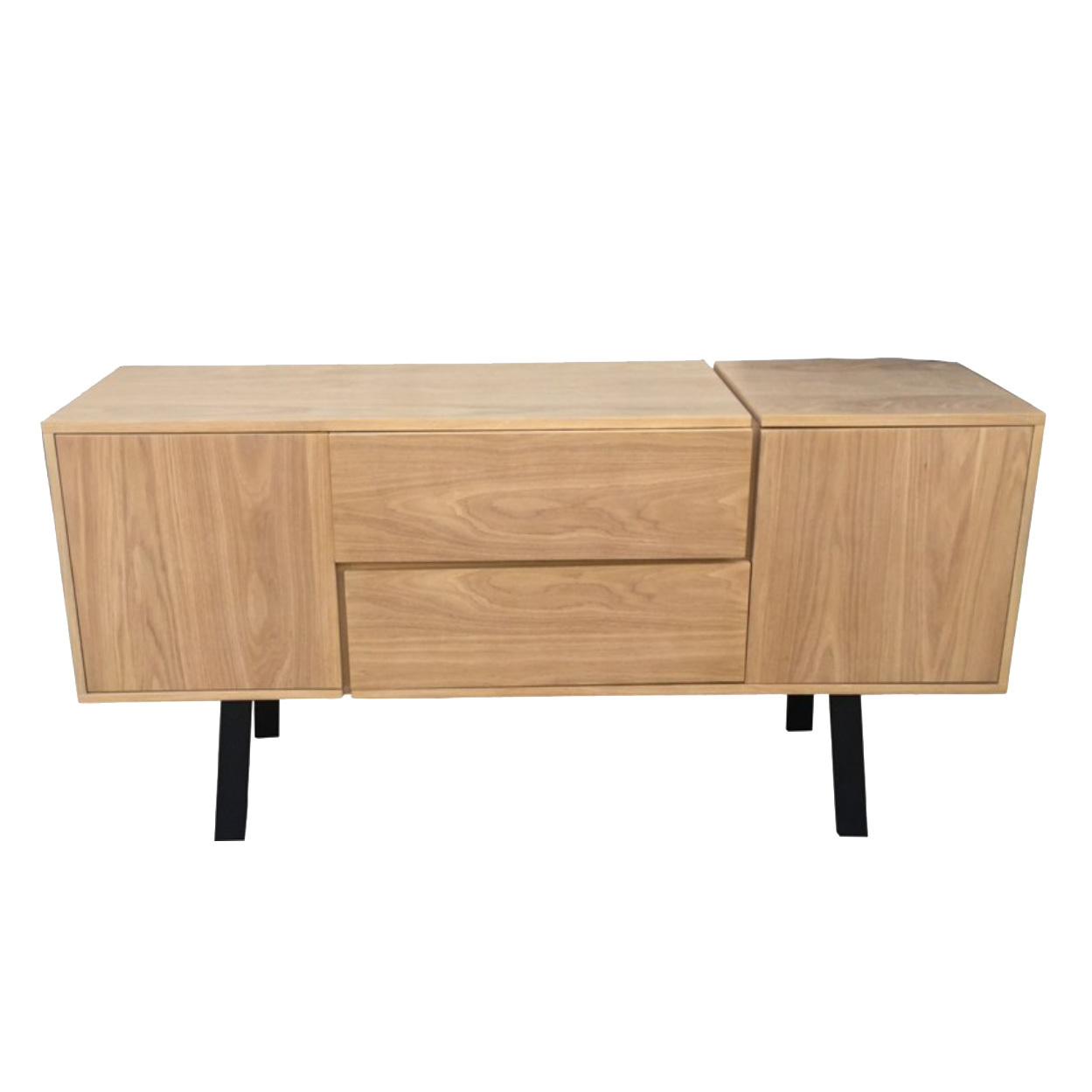 Wooden Oak Veneer body with Matt Black Metal Leg Storage Sideboard Cabinet