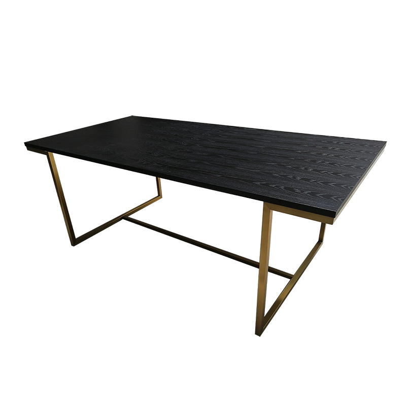 Black Ash Veneer top with Brass Brusjed Leg Dining Table 