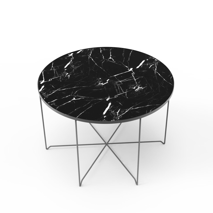 Modern Marble Look Coffee Table with Metal Wire Base