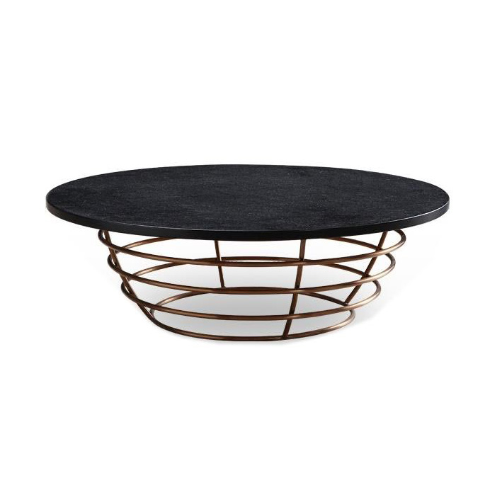 Modern Fire Stone Coffee Table with Powder Coating Black Base