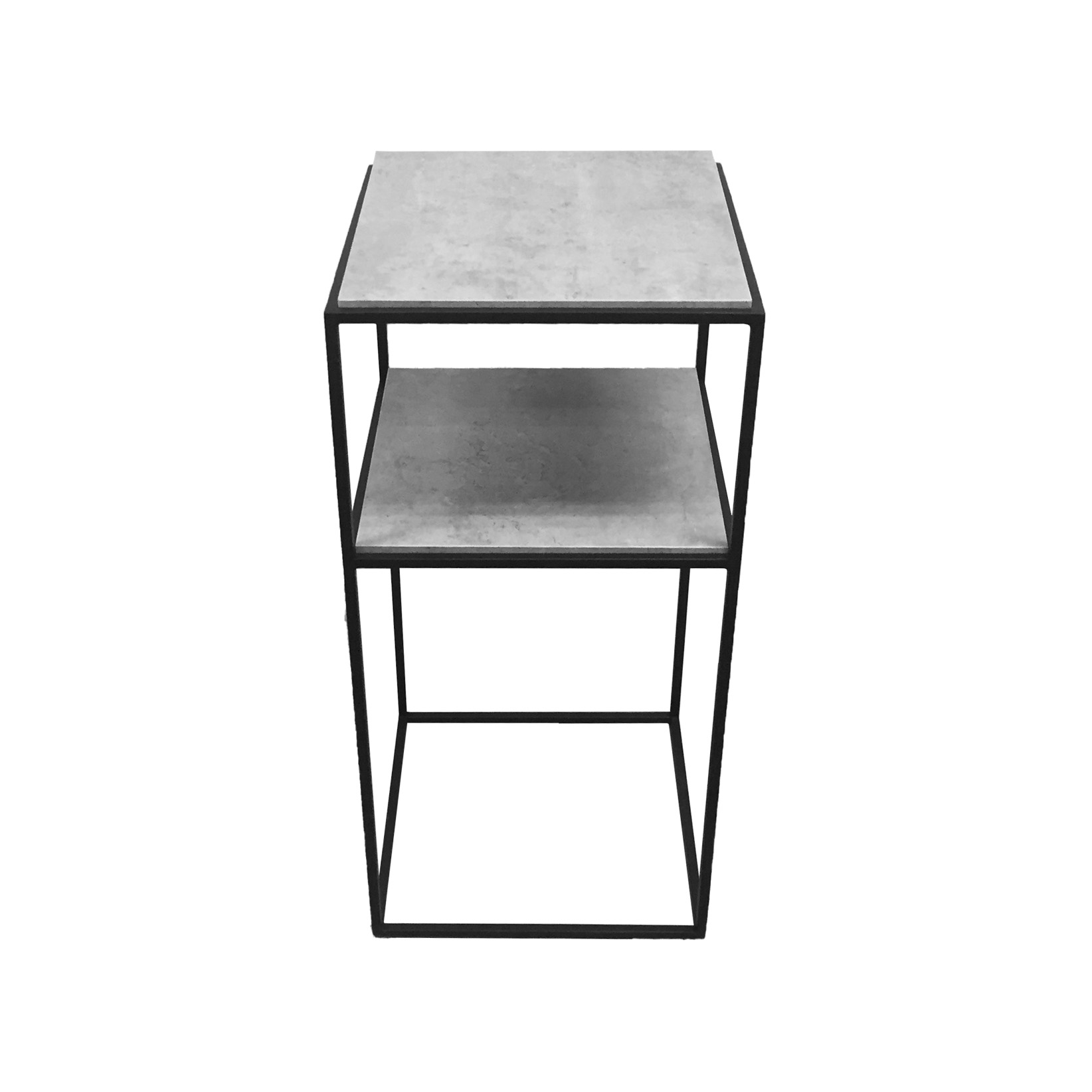 3D Concrete Look Top with 2 Layer Shelves in Metal Frame Side Table  