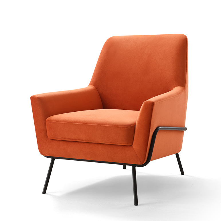 Modern Luxury Orange color Leisure Chair with Metal Frame 