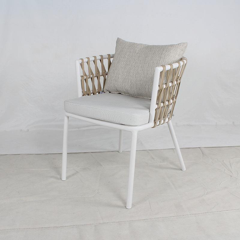 modern outdoor white aluminum frame beige dining chair 