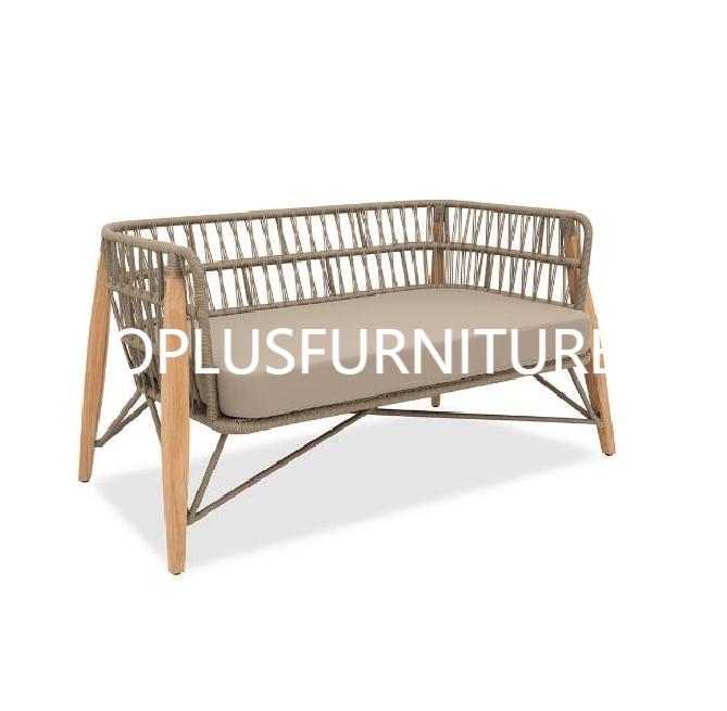 modern outdoor aluminum woodlook frame nature two seat sofa with pillow