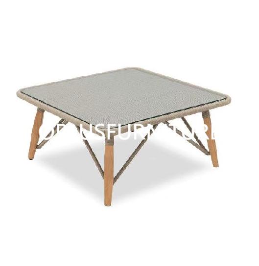 outdoor exterior aluminum frame woodlook coffee table with clear glass topmchair