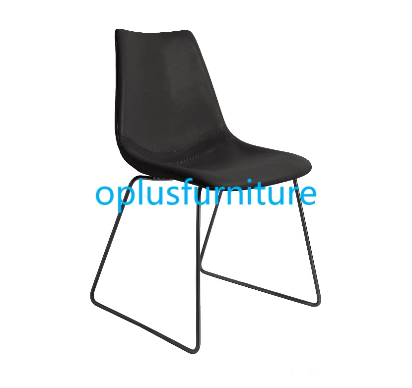 Nordic style modern black metal frame pu leather dining chair