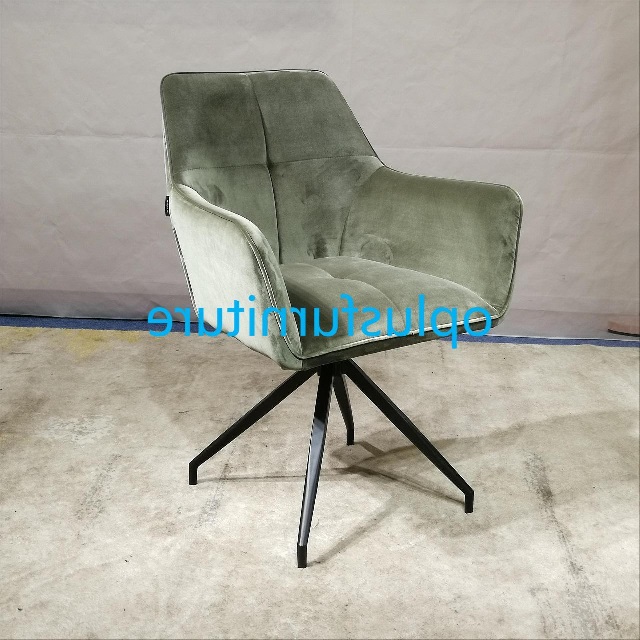 Modern Green Velet Black Metal Swivel Base Arm Chair