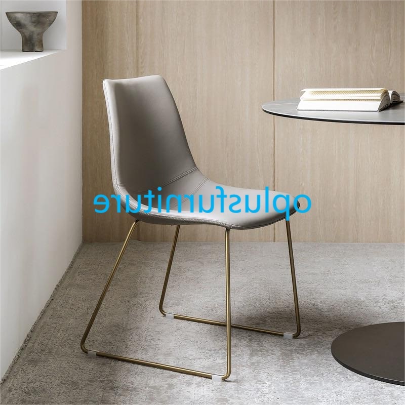 modern popular luxury look metal gold base pu leather dining side chair 