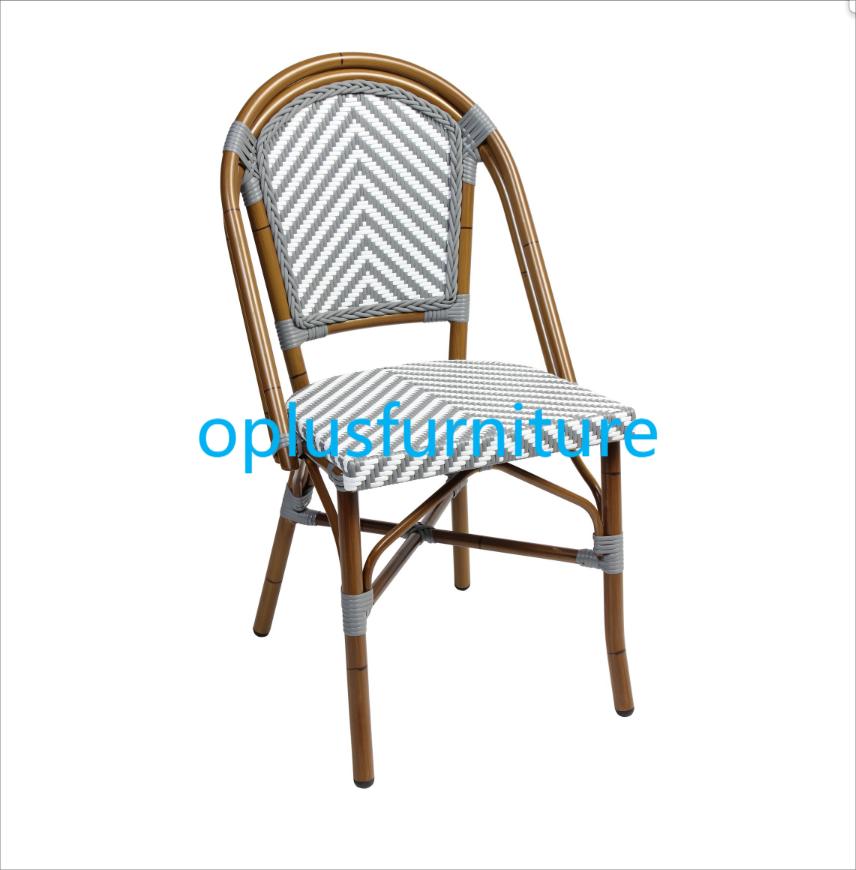 modern outdoor pe rattan weaving aluminum frame bamboo look bistro chair