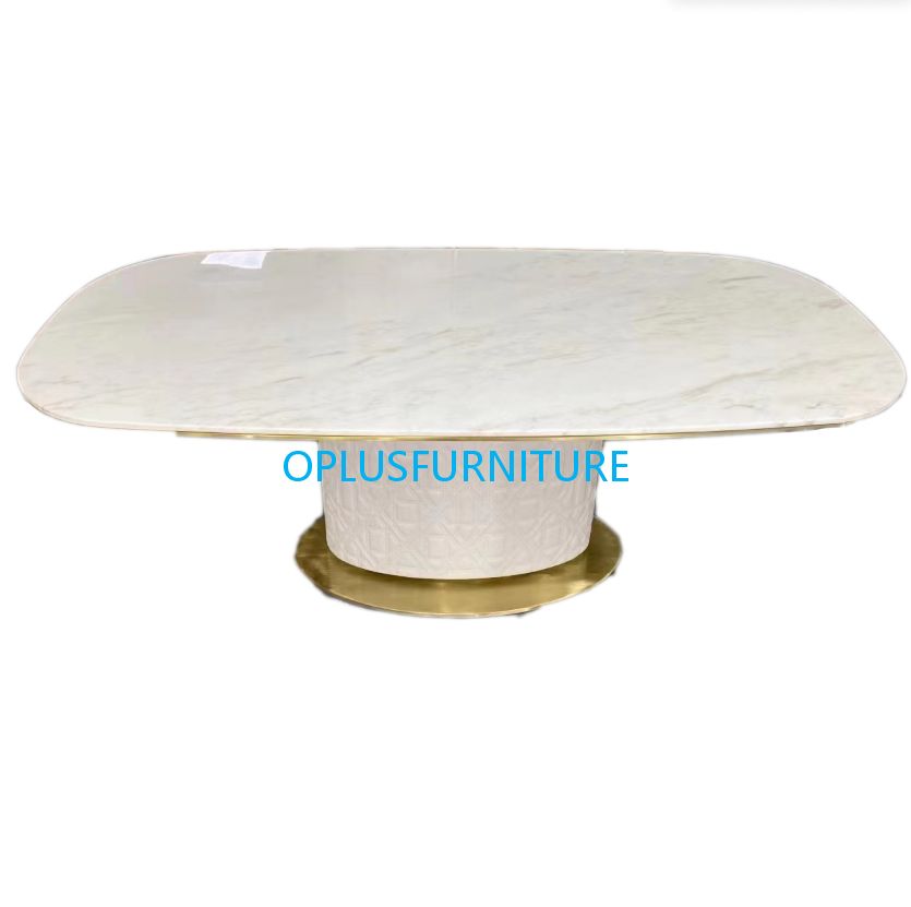 luxury gold base pu wrinkle look marble stone look resin finish rectangle dining table 