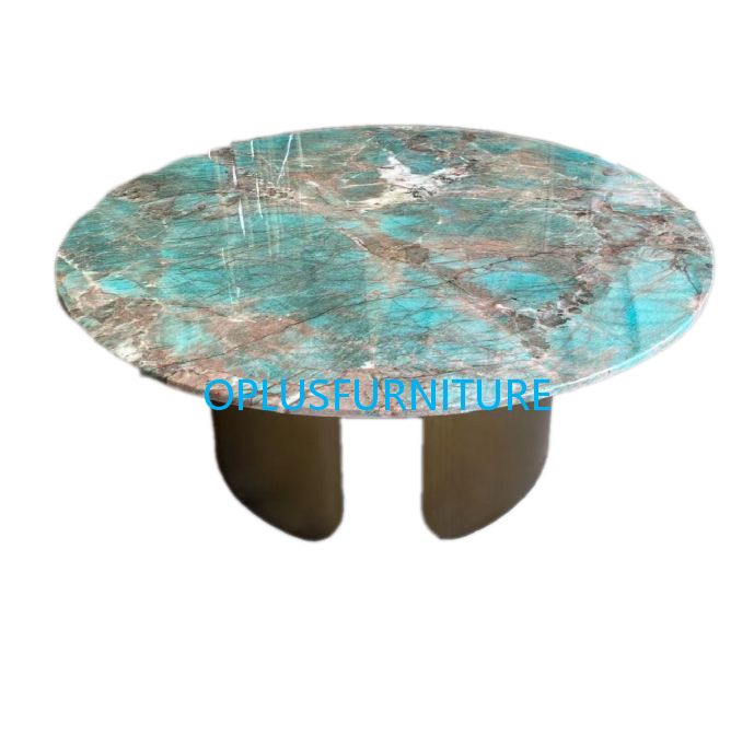 luxury home furniture green table top antique brass base round coffee table 