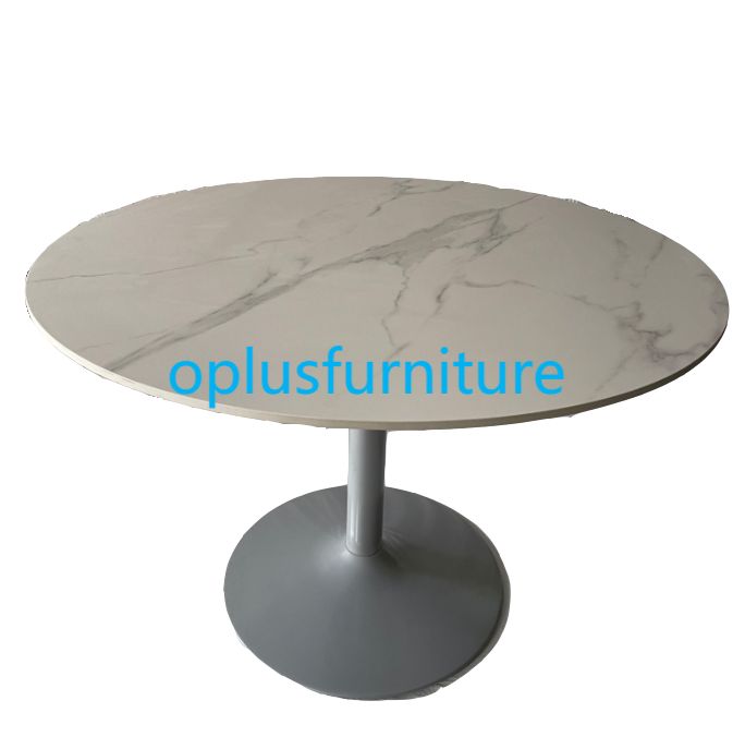 Nordic Style Modern Gray Trumpet Base Round Ceramic top Dining table 