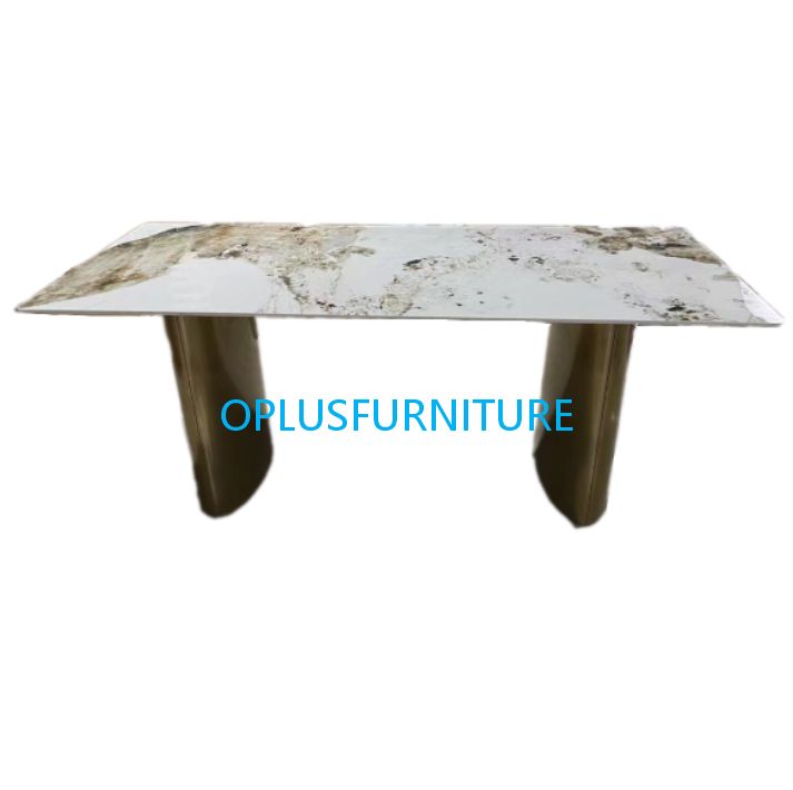 modern popular luxury look antique brass base white ceramic rectangle dining table