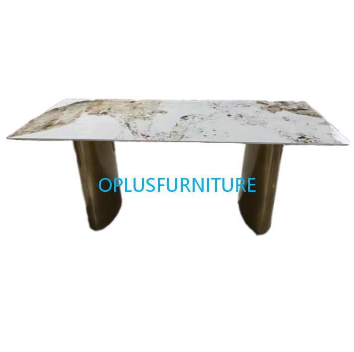 modern popular luxury look antique brass base white ceramic rectangle dining table