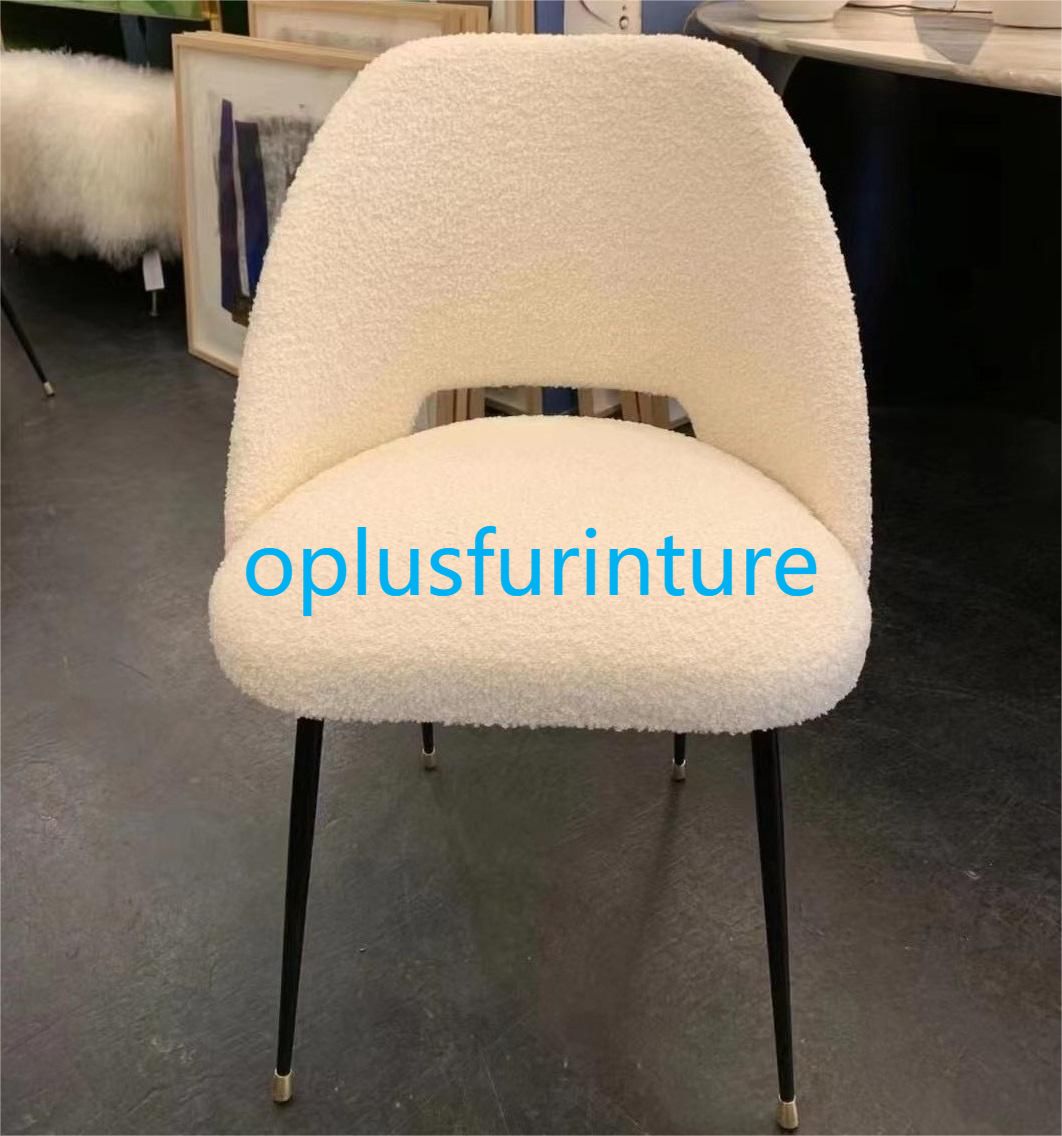 modern  popular white teddy fur metal black leg side chair 