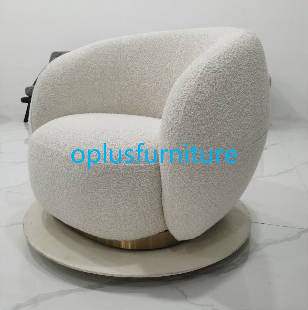 modern wholeslae gold ring white teddy upholstery pink lounge swivel chair 