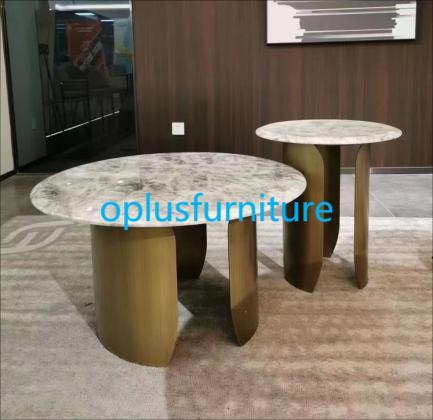 Modern Popular Luxury White Ceramic Table top Antique Brass Base Coffee Table Sets