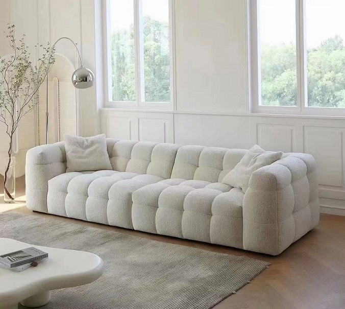 MODERN WHITE BOUCLE TEDDY SECTIONAL SOFA