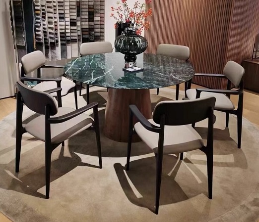 MODERN LUXURY HOME ROUND GREEN MARBLE LOOK DINING TABLE