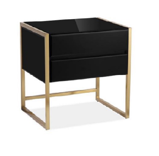 MODERN BEDROOM FURNITURE GOLD LEG BLACK GLASS  BESIDE TABLE