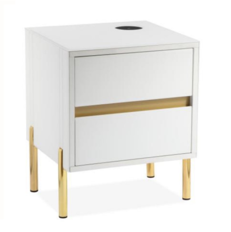 MODERN BEDROOM FURNITURE GOLD LEG WHITE NIGHTSTAND