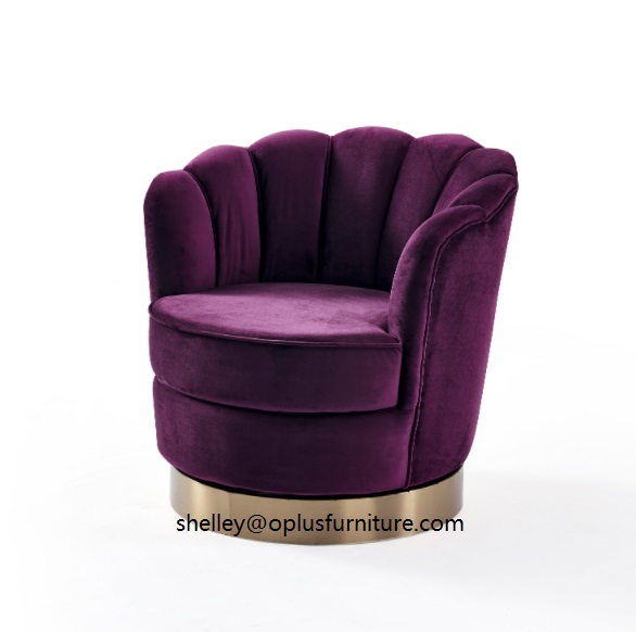 MODERN LUXURY INTERIOR LIVING ROOM HOME FURNITURE GOLD TRIM PURPLE FABRIC UPHOLSTERED ACCENT LOUNGE CHAIR 