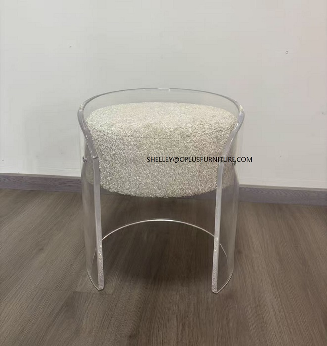 Popular Sale Customized High Quality Modern Bedroom Furniture Trasparant Upholstered Beige Dressing Stool